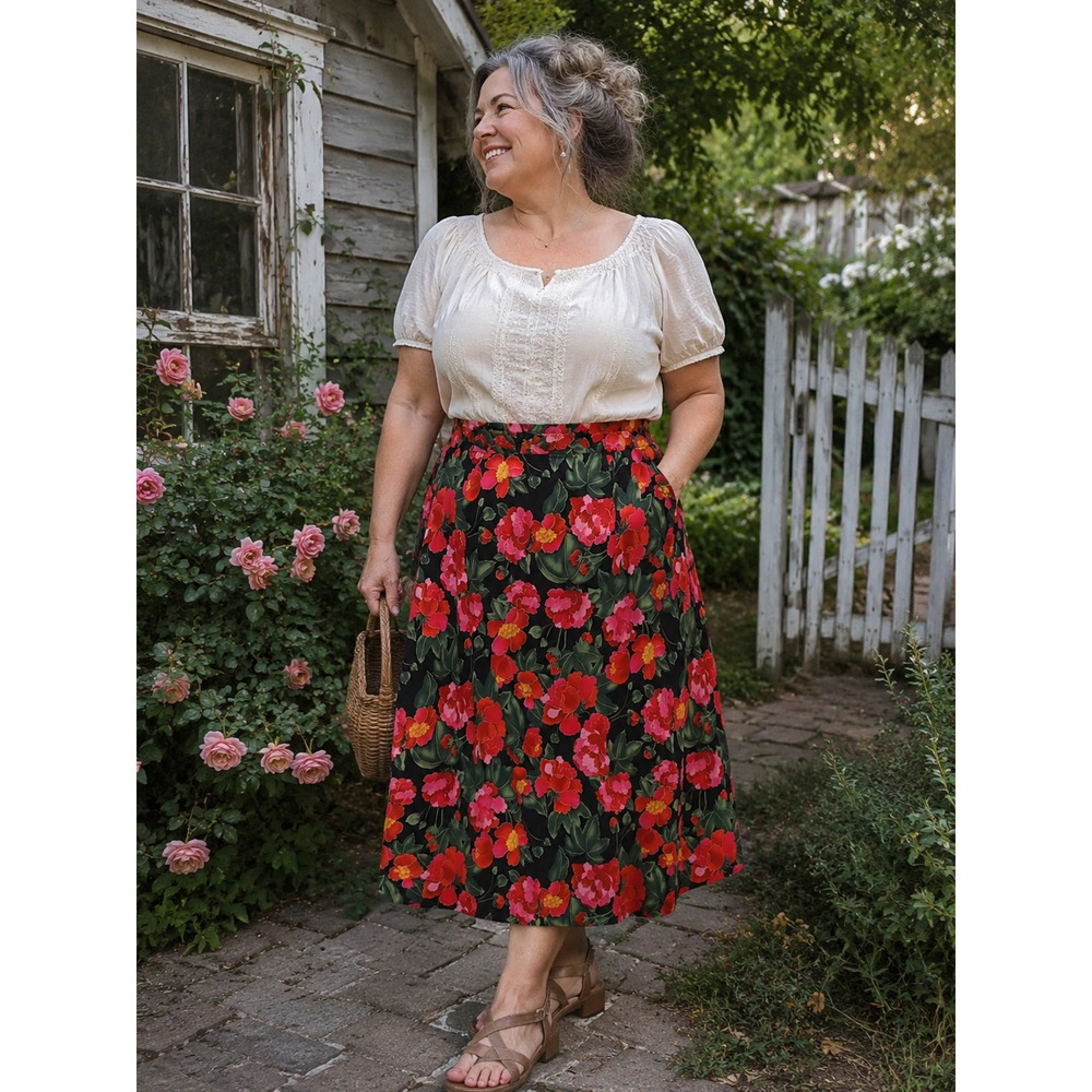Vintage S.G. Sport Women's Plus Skirt Size 1X Floral Cottagecore Grandmacore USA